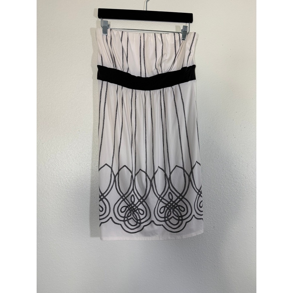 Soma Intimates Strapless Empire Waist Dress White Black Rope Print Medium